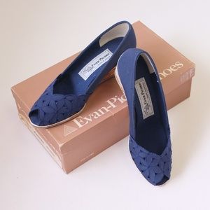 vintage navy wedges | vtg floral 1980s espadrilles